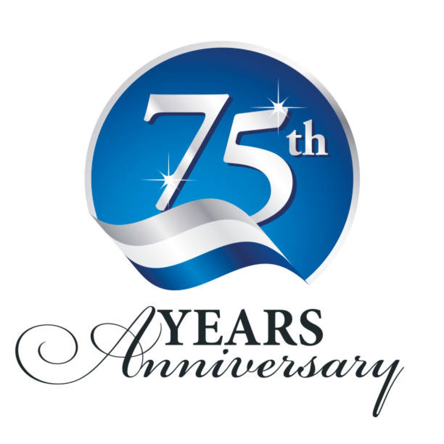 Anniversary 75 th years celebrating logo silver white blue ribbon background